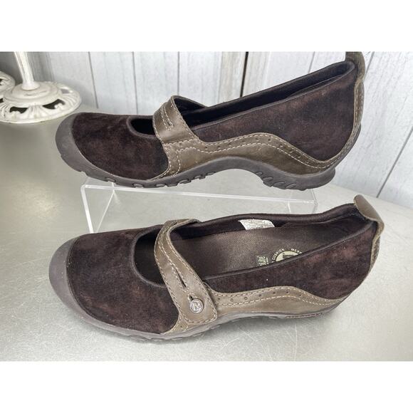Merrell Shoes Women’s Brown Suede Plaza Bandeau Mary Jane Slip On Wedge Size 7.5 - Picture 1 of 7